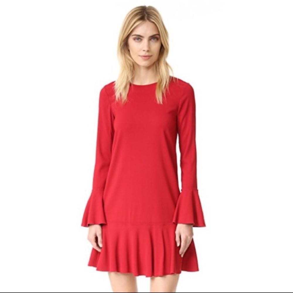 Theory Red Shift Dress with Bell Sleeves